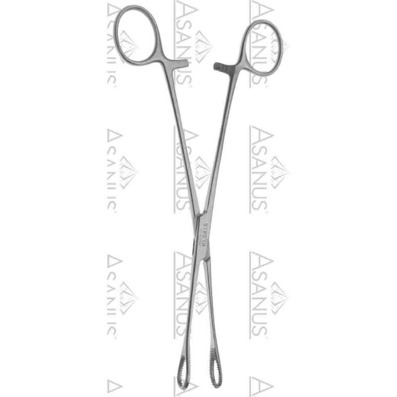 Зажими для спонж, операц білизни, для захвату тканин та органів Foerster-Ballenger прямі, вікончасті, довж 200 мм. Бренд - Asanus Medizintechnik Gmb, Німеччина